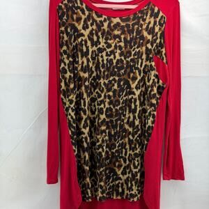 Reborn J women’s Red and Leopard Print Long Sleeve Top fun top pocket large